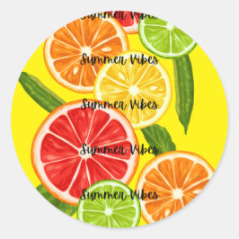 Zomer Vibes Citrus Design, Kleurrijke Fruit Graphi Ronde Sticker