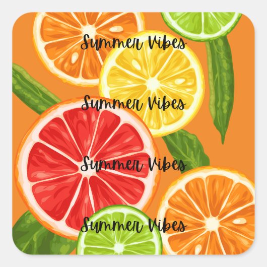 Zomer Vibes Citrus Design, Kleurrijke Fruit Graphi Vierkante Sticker (Voorkant)