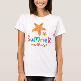 Zomer vibes en zeesterren vrouwen t-shirt