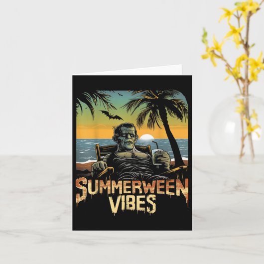 Zomer Vibes Frankenstein Zomer Halloween Hol Kaart (Gele Bloem)