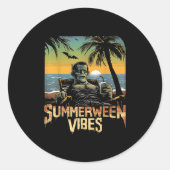 Zomer Vibes Frankenstein Zomer Halloween Hol Ronde Sticker (Voorkant)