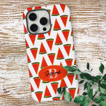 Zomer Vibes Fun Watermelon Slices Patroon iPhone 15 Pro Max Case<br><div class="desc">Het ontwerp is voorzien van een zomerse favoriete snack watermeloen plakpatroon met monogram initialen letter en sjabloon naam in een ovaal. Pas de tekst aan,  verwijder een of het andere tekstelement,  verzend of bewerk de tekst met het ontwerpgereedschap om een lettertypestijl,  -grootte en -kleur te selecteren die u verkiest.</div>