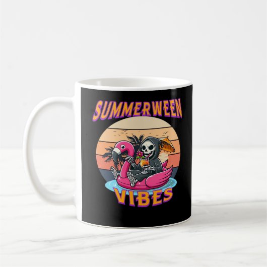 Zomer Vibes Grim Reaper Flamingo Float Retro Koffiemok (Links)