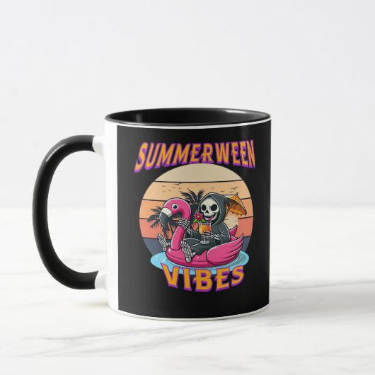 Zomer Vibes Grim Reaper Flamingo Float Retro Mok (Links)