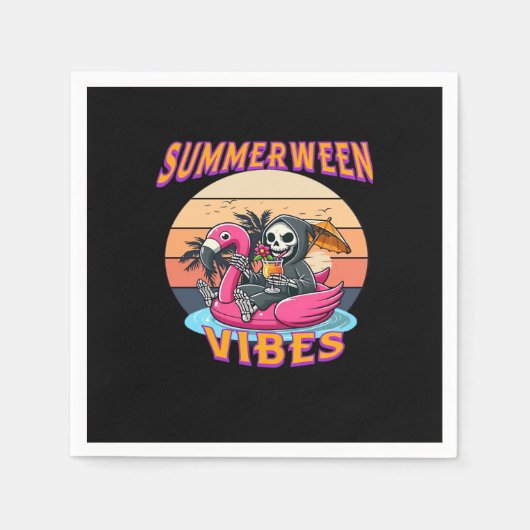 Zomer Vibes Grim Reaper Flamingo Float Retro Servet (Voorkant)