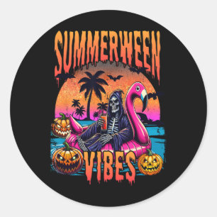 Zomer Vibes Halloween Zomer Vakantie Skeleto Ronde Sticker
