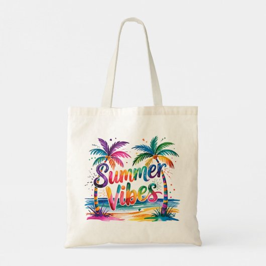 Zomer Vibes Kleurrijke Tropische Palmbomen Oceaan Tote Bag (Achterkant)