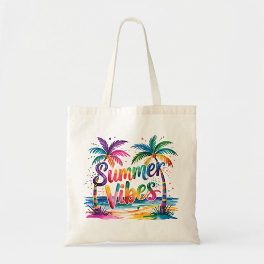 Zomer Vibes Kleurrijke Tropische Palmbomen Oceaan Tote Bag (Voorkant)