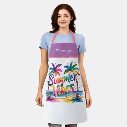 Zomer Vibes Levendige Palmbomen Oceaan Gepersonali Schort (Gedragen)