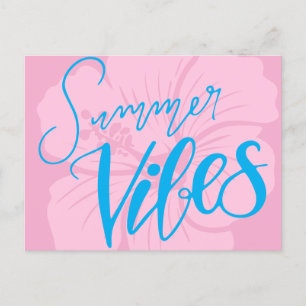 Zomer Vibes met Hibiscus Flower - Roze en Blauw Feestdagenkaart