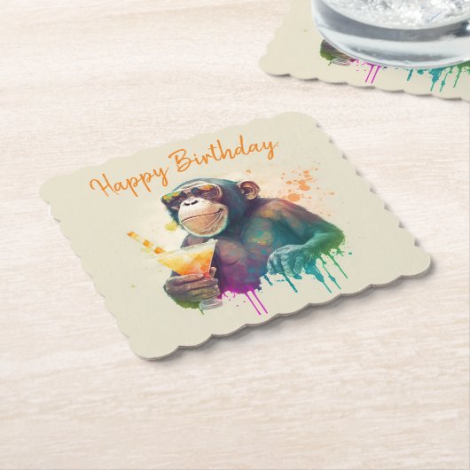 Zomer vibes Monkey - Verjaardag Kartonnen Onderzetters (Gebogen)