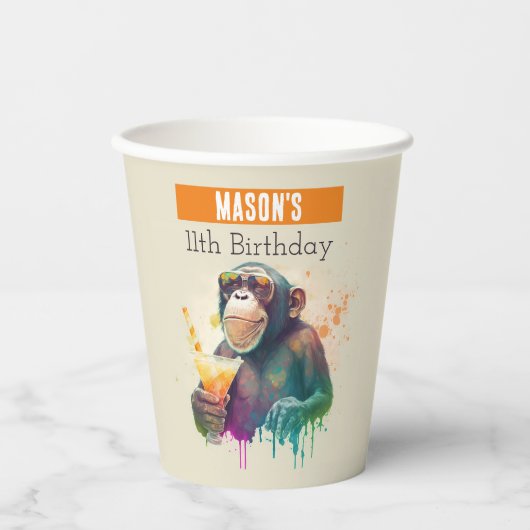 Zomer vibes Monkey - Verjaardag Papieren Bekers (Voorkant)