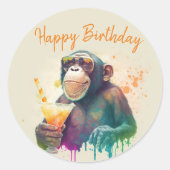 Zomer vibes Monkey - Verjaardag Ronde Sticker (Voorkant)