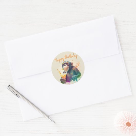 Zomer vibes Monkey - Verjaardag Ronde Sticker (Envelop)