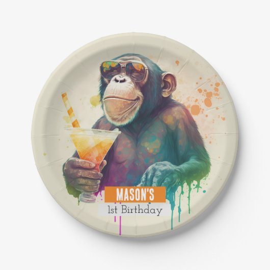 Zomer vibes Monkey - Verjaardagsfeest - Papieren Bordje (Voorkant)
