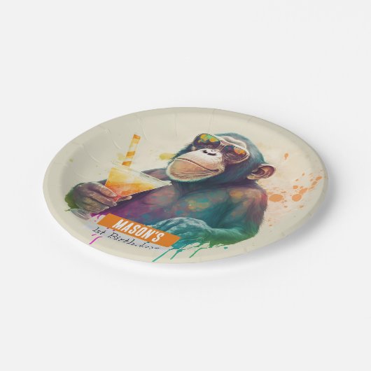 Zomer vibes Monkey - Verjaardagsfeest - Papieren Bordje (Gekanteld)