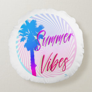 Zomer Vibes Neon Palm Beach Lifestyle Rond Kussen