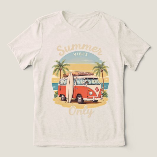 Zomer Vibes Only – Retro Van Beach Scene Tri-Blend Shirt (Design voorkant)