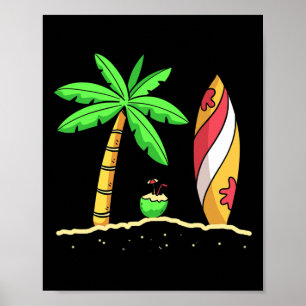 Zomer Vibes Palmboom Surfplank Surfer Kokosnoot S Poster