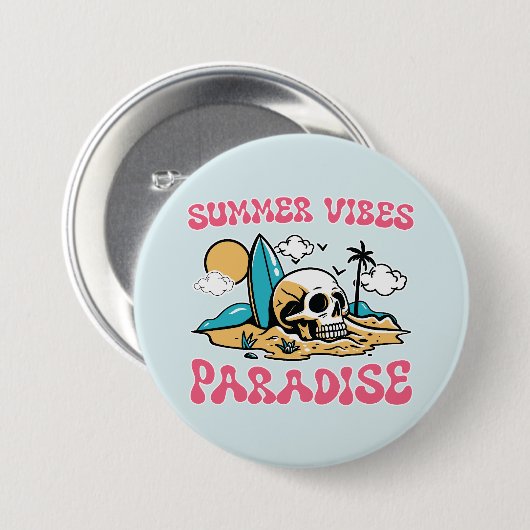 Zomer Vibes Paradijs - Skull Ronde Button 7,6 Cm (Voorkant /achterkant)