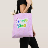 Zomer vibes regenboog roze waterverf kalligrafie tote bag (Dichtbij)