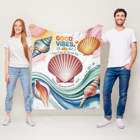 Zomer Vibes Retro Beach Illustratie Fleece Deken (In situ)
