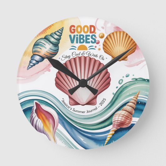Zomer Vibes Retro Beach Illustratie Ronde Klok (Voorkant)