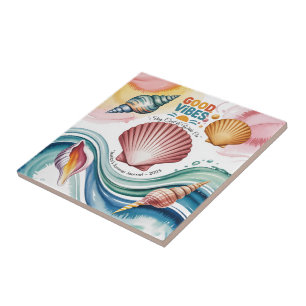 Zomer Vibes Retro Beach Illustratie Tegeltje