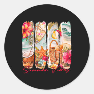 Zomer Vibes Retro Beach Zomer Vakantie Matching Ronde Sticker