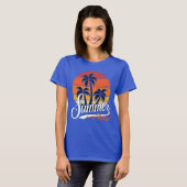 Zomer Vibes Retro Sunset en Palm Trees Vrouwen T-shirt (Voorkant volledig)