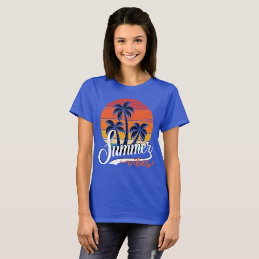 Zomer Vibes Retro Sunset en Palm Trees Vrouwen T-shirt (Voorkant volledig)