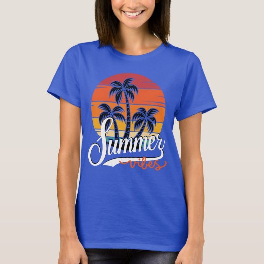 Zomer Vibes Retro Sunset en Palm Trees Vrouwen T-shirt (Voorkant)
