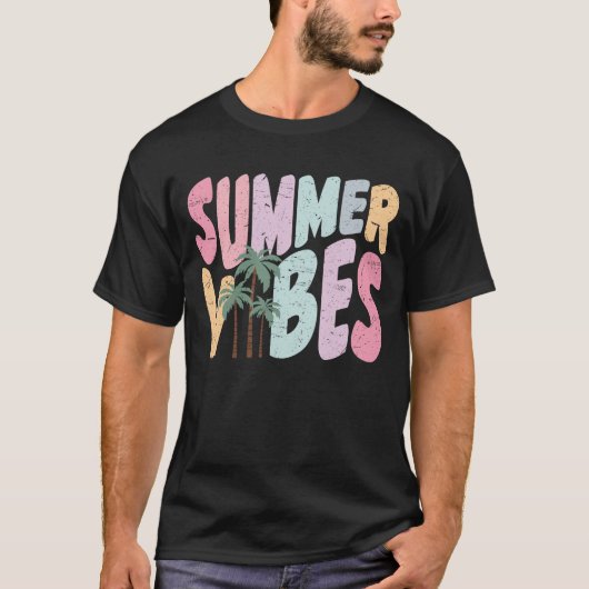 Zomer Vibes Retro Tropische Zomer Palm Tree T-shirt (Voorkant)