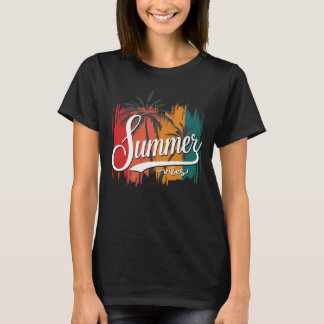 Zomer Vibes Retro Zonsondergang En Palmboom Vrouwe T-shirt