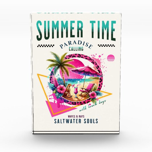 Zomer Vibes, Roze Luipaard Ontwerp voor Stranddage Fotoblokken (Voorkant)