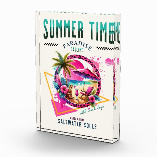 Zomer Vibes, Roze Luipaard Ontwerp voor Stranddage Fotoblokken (Rechts)