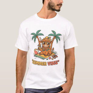 Zomer Vibes Schattige Hoogland Koe Beach Vakantie  T-shirt