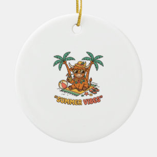 Zomer Vibes Schattige Hoogland Koe Strand Vakantie Keramisch Ornament