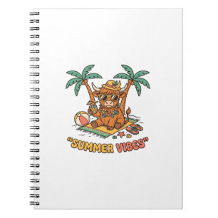 Zomer Vibes Schattige Hoogland Koe Strand Vakantie Notitieboek