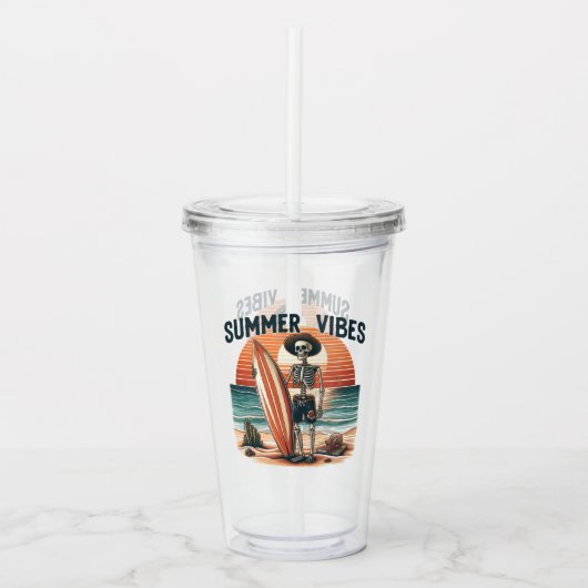 Zomer Vibes Skeleton Surfer Sunset Beach Design Acryl Drinkbeker (Voorkant)