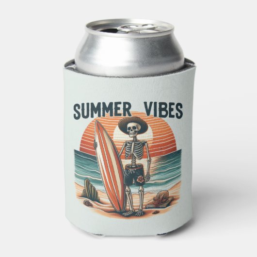 Zomer Vibes Skeleton Surfer Sunset Beach Design Blikjeskoeler (Blikje Voorkant)