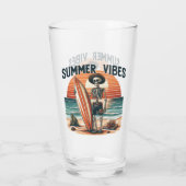 Zomer Vibes Skeleton Surfer Sunset Beach Design Glas (Achterkant)