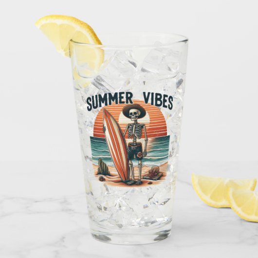 Zomer Vibes Skeleton Surfer Sunset Beach Design Glas (Voorkant ijs)