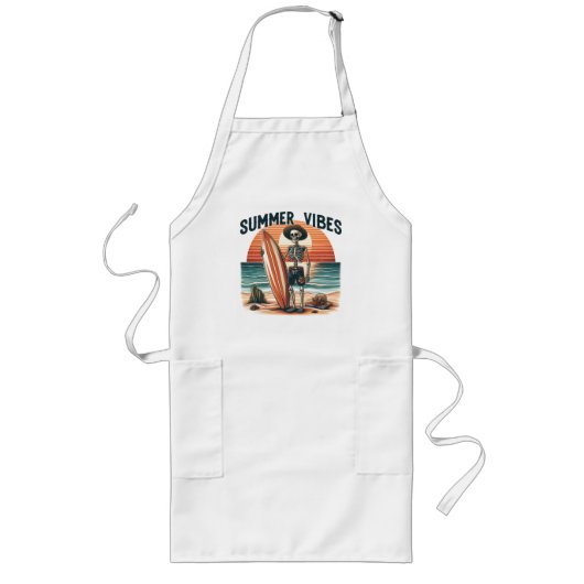 Zomer Vibes Skeleton Surfer Sunset Beach Design Lang Schort (Voorkant)