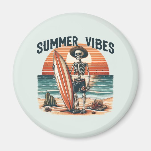 Zomer Vibes Skeleton Surfer Sunset Beach Design Magneet (Voorkant)