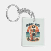 Zomer Vibes Skeleton Surfer Sunset Beach Design Sleutelhanger (Voorkant Links)