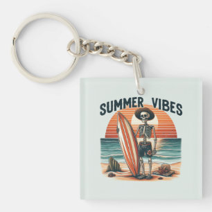 Zomer Vibes Skeleton Surfer Sunset Beach Design Sleutelhanger