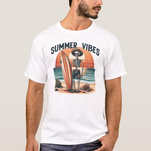 Zomer Vibes Skeleton Surfer Sunset Beach Design T-shirt (Voorkant)