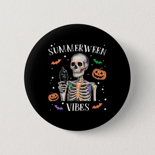 Zomer Vibes Skeleton Zomer Halloween Ronde Button 5,7 Cm (Voorkant)