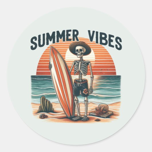 Zomer Vibes- Surfer Ronde Sticker (Voorkant)